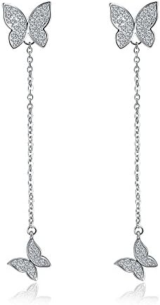 vLine Butterfly Dangle Earrings for Women Silver Tone Cubic Zirconia Long Drop Bridal Bridesmaid Jewelry