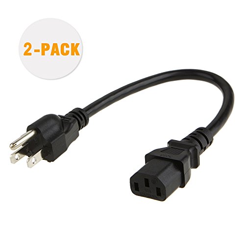 CableCreation [2-PACK] 1 Feet 18 AWG Universal Power Cord for NEMA 5-15P to IEC320C13 Cable, 0.3M / Black
