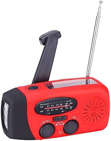 Emergency Self Powered Survival LED Flashlight By HANGYETAJA - Solar / Crank / microUSB Powered Rechargable Battery - Compact 3in1 Flashlight - AM/FM/NOAA Weather Radio - Power Bank Cell Phone Charger