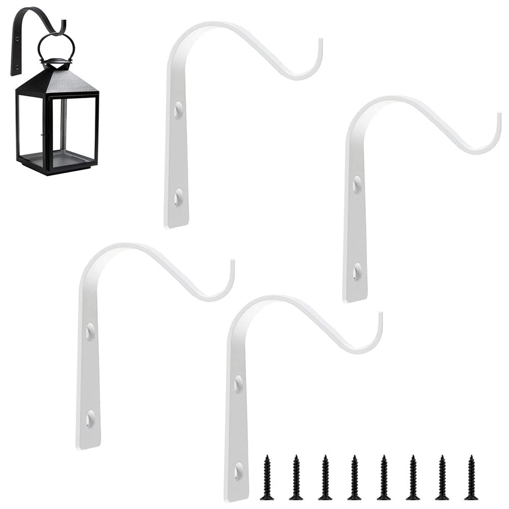 Lxoraziy 4 Pcs Hooks for Plant Basket, Lantern, Bird Feeders - Black Metal Wall Hanging Bracket, Indoor/Outdoor Garden Hook Décor