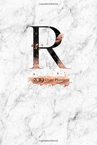 2019 Diary Planner: Abstract Rose Gold & Black January to December 2019 Diary Planner With "R" Monogram on Luxury Gray Marble.