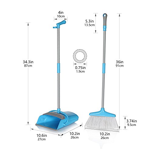 Broom and Dustpan Set /Dust Pan Standing Upright Sweep Set for Home Office Commercial Hardwood Floor Use(Blue)