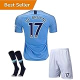 2018-2019 Manchester City #17 DE BRUYNE Home Kids Youth Blue Soccer Jersey & Shorts & Socks