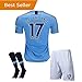 2018-2019 Manchester City #17 DE BRUYNE Home Kids Youth Blue Soccer Jersey & Shorts & Socks