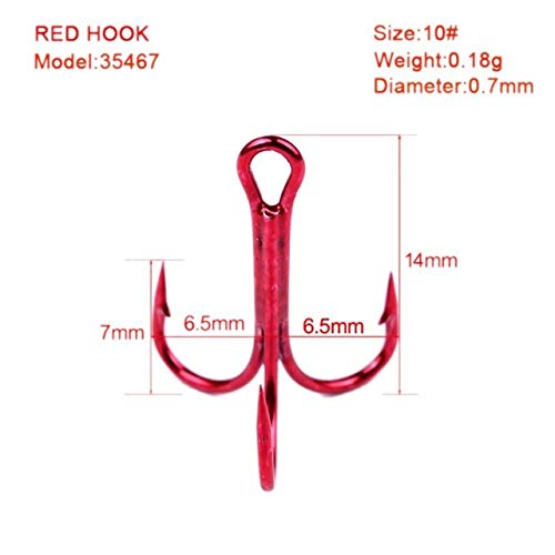 BeesClover Baitholder 50Pcs/Box Fishing Hooks Tackle 2#-10# Fishing Hooks High Qulity Treble Hooks Red 4 One Size - Thumbnail 6