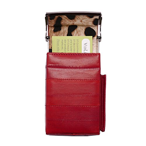 Automatic Rising Genuine Eel Skin Leather Sliding Cigarette Case with Lighter Holder (Red) - Thumbnail 2