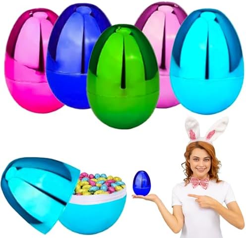 Chochkees Printed Plastic Easter Eggs Fillable With Hinge Colorful, Perfect For Easter Egg Hunt, Surprise Egg, Easter Hunt, 2.3'