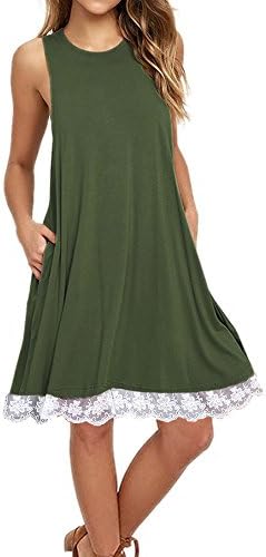 Our Precious Women's Casual Sleeveless Pocket Swing T-Shirt Dress Summer Loose Dress with Lace Hem