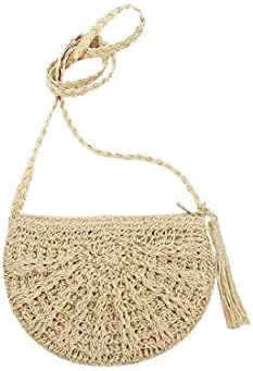 Women Hand-Weaven Summer Beach Purse Straw Rattan Travel Shoulder Bag Ladies Crossbody Bag