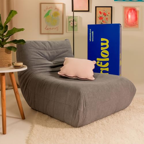 Poltrona Puff Retrô Inflow Boucle Cinza Vem Na Caixa Design Decorativo Para Sala e Quarto Moderno