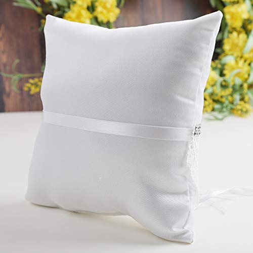 image for Qingbei Rina Bridal Wedding Ring Pillow with White Rose Lace for Weddi