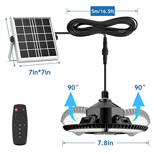 Solar Lights Indoor, Perlucstar Solar Pendant Light Waterproof with Remote Control 16.5FT Cord for Home Shed Barn Chicken Coop Workshop Gazebo (Cool White Light)