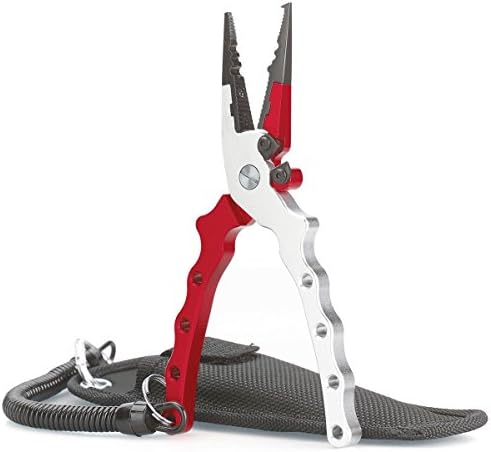 TICOZE Fishing Pliers Aluminum with Lanyard, Sheath and Braid Cutter for Saltwater and Freshwater, Red