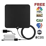 GJT Amplified TV Antenna HDTV Digital Antenna 50 Miles Range Indoor High Reception with Detachable Signal Booster for Free Channel,10ft High Performance Coax Cable with Adapter