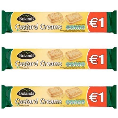 Bolands Custard Creams Biscuits, 3-Pack 125g Bags - Classic British Vanilla Sandwich Cookies