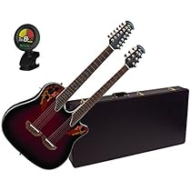 Ovation CSE225-RRB Double Neck Celebrity Ruby Red Acoustic Guitar w/Case and Tuner
