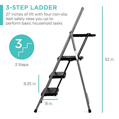 Best Choice Products 3Step Ladder, Portable Folding AntiSlip Step Stool w/ Utility Tray, Hand