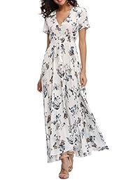 1stvital - Vestido para mujer, diseño floral, manga corta, con botones hacia arriba, bohemio, verano, playa