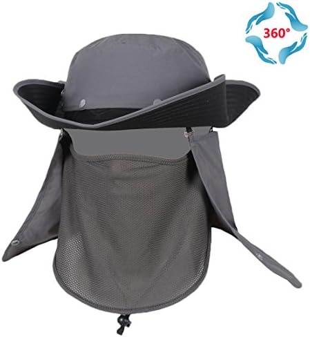 T-Wilker Fishing Hats 360°UV Sun Protection Sun Hats Removable Neck&amp;Face Flap Cover Hats Wide Brim Caps for Hiking,Fishing,Hunting,Camping,Hunting,Garden Work,Outdoor Sports (Grey)
