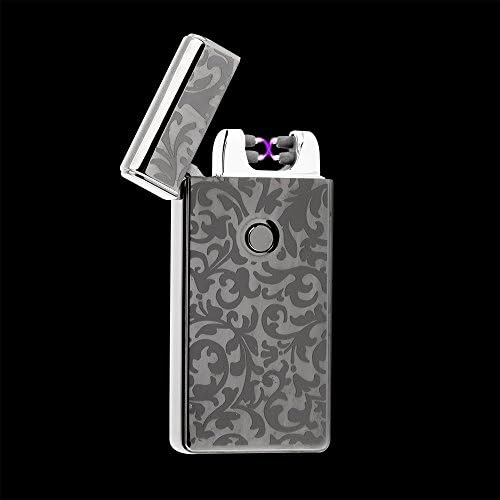Hair Salon Electric Dual Arc Metal Flameless Plasma Torch USB Rechargeable Pulse Lighter - Black With Flower