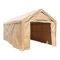 ALEKO CP1020BE Outdoor Event Carport Garage Canopy Tent Shelter Storage with Sidewalls 10 x 20 x 8.5 Feet Beige