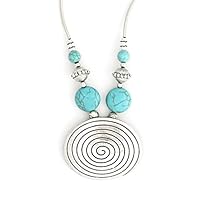 Magic Metal Spiral Medallion Necklace Turquoise Howlite Beaded Silver Tone NR82 Circle Pendant Fashion Jewelry