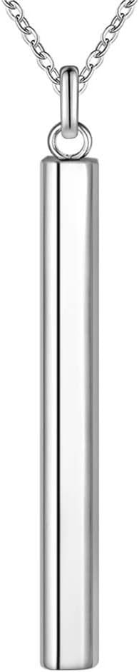 Silver Plated Bar Pendant Necklace 4.9 x 0.4cm with 18 Inch Chain Drop Column Vertical Long Pillar Timber