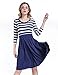 Green Mango Women's Vintage 3/4 Sleeve Navy Style Stripes Evening Party Casual Swing Dress(Navy Blue,S)