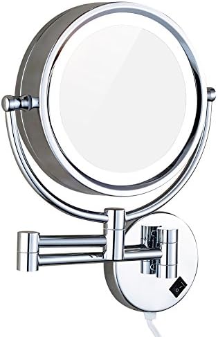 DOWRY Lighted Wall Mount Makeup Mirrors with 7x Magnification,Chrome, Powered By Plug(8.5in,7x)