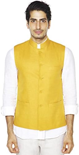 A.N.D. by Anita Dongre Button Down Vest with Mandarin Collar; Mustard; Medium