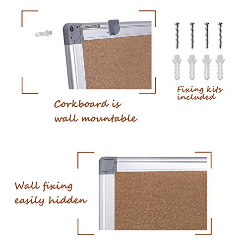 Cork Bulletin Board, 24 x 36 Aluminum Framed Notice Board Wall Mounted with Pins for Home, Office and School