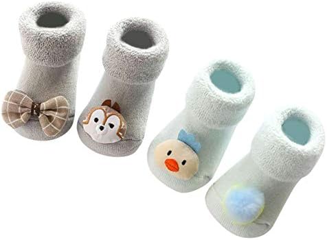 2 Pairs Baby Boy Girls Toddlers Moccasins Cute Animal Non-Skid Indoor Warm Slipper Shoes Baby Socks