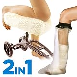 Colux Knee Walker Pad Cover + Watertight Cast and Bandage Protector | Plush, Synthetic, Faux Sheepskin Scooter Washable Cushion for Knee Roller & Adult Foot Protection in Shower (Off White)