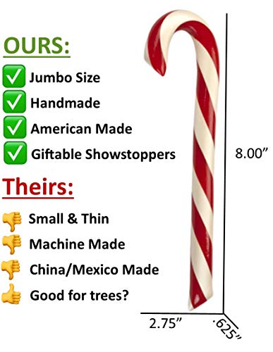 Giant Candy Canes, Peppermint Holiday Candy (12pk) Christmas Hard Candy by Hammond's Candies Gourmet Candy Peppermint Sticks, Handmade in Small Batches since 1920