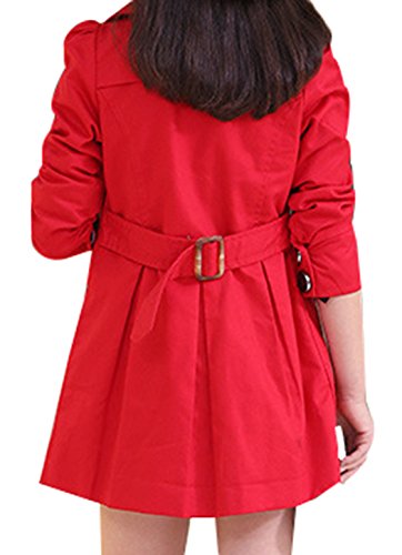 JiaYou Girl Child Kid Lapel Double Breasted Outwear Pea Trench Coat(Red,Height 59-62Inches)