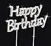 Happy Birthday Cake Topper, Crystal Rhinestones on Silver Metal, Party Decorations, Favors