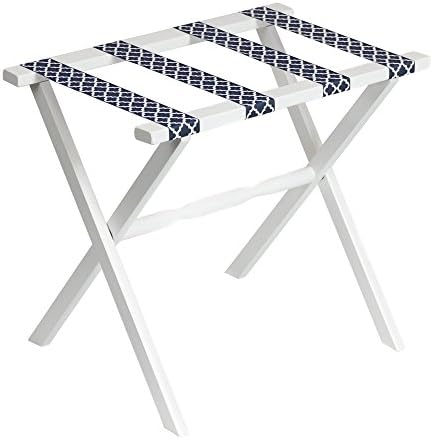 Gate House Furniture Straight Leg Quatrefoil Series Wood Luggage Rack, White/Navy