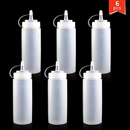 Twdrer 6PCS 8oz Translucent Plastic Squeeze Squirt Condiment Bottles with Twist On Cap Lids and Discrete Measurements for Ketchup,Barbecue Sauce,Syrup,Crafts,Art - Thumbnail 5