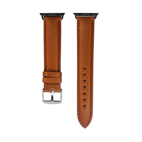 IVAPPON 38mm 40mm Extra Long Light Brown Genuine Leather Watch Band Replacement for Apple Watch 85x125mm Gun Black Adapter Silver Buckle