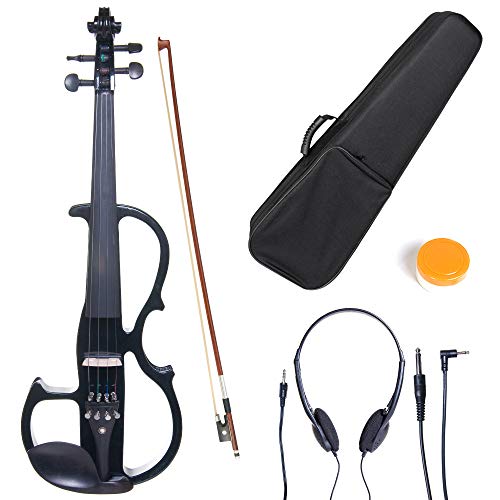 Cecilio Silent Electric Solid Wood Violin Kit with Ebony Fittings, Full Size 4/4 Electric Violin for Beginner and Professional Musicians, Black Metallic