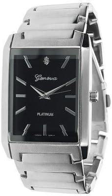 Geneva Platinum Men's Rectangle Face Polished Link Watch Color: Silver