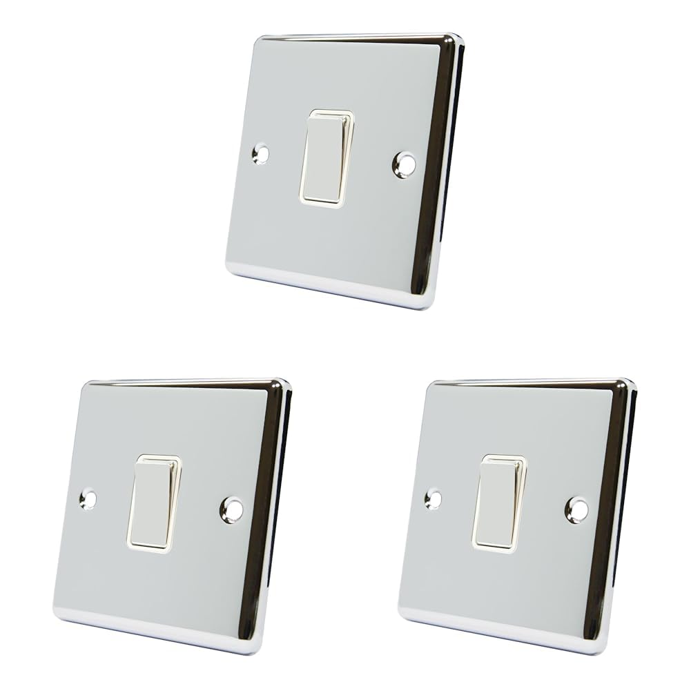 AET CPC1GSWIWC Polished Chrome Classical White Insert Metal Rocker Switch-10 Amp Single 1 Gang 2 Way Light Switch (Pack of 3)