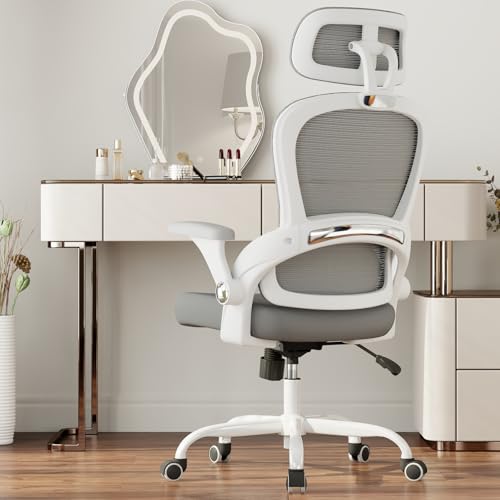 TRALT Office Chair - Ergonomic Office Chair with Back Support, Computer Chair - Home Office Desk Chairs, 330lbs Wide Seat Big and Tall Office Chairs with Headrest, Comfy Desk Chairs (White Grey)
