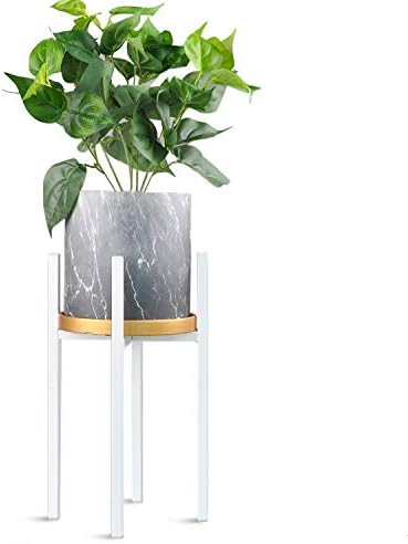 CERBIOR Plant Stand Metal Mid Century Flowers & Plants Pot Holder Display Potted Planter Rack Decor, Indoor/Outdoor (White, 14Inches High)
