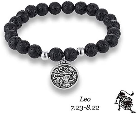 DLIAAN Bracelet Fashion 12 Constellation Horoscope Natural Black Lava Stone Beads Leo Charisma Bracelet Men Women Jewelry Friendship Gifts