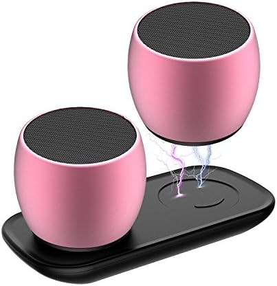 Mini Wireless Bluetooth Speaker with Built-In Microphone, INHOTIKY Portable Stereo Speakers Set with HD Sound Long Lasting for iPhone iPad Android Smartphone and More (2 pack, Rose gold)