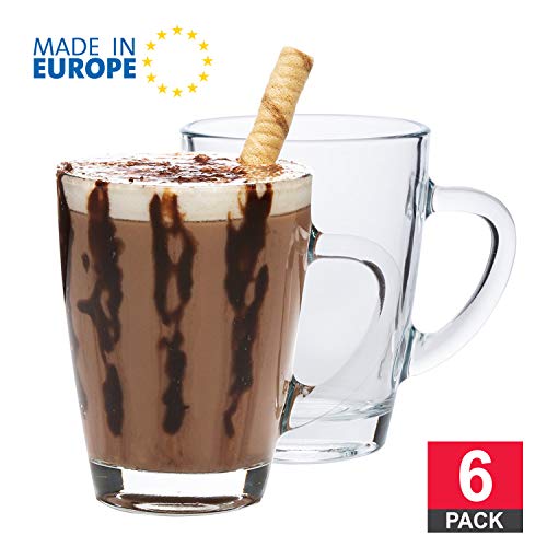 Clear Glass Coffee Mugs with Handles, 10 1/4 oz Medium Size Glass Mugs