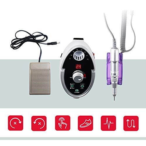 Electric Nail Drill 35000 RPM 65W Manicure Machine for Nail Art Gel Polish Free Ceramic Drill Bit with Grinding Heads(White)
