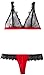 Rene Rofe Women's 2 Piece Lace Bra and Thong Set, Red, Small/Medium