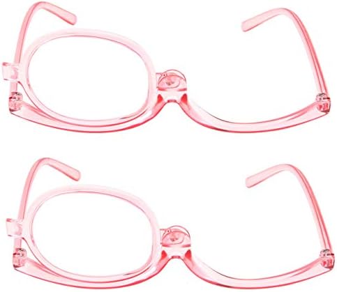 2 Pack Magnifying Makeup Glasses Eye Make Up Womens Cosmetic Reading Glasses Spectacles Flip Over Lens Folding (Pink, 2.00)
